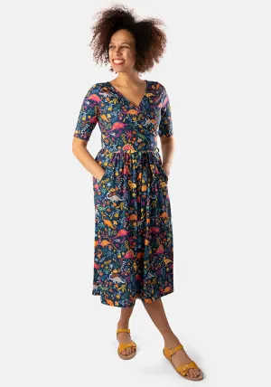 Stegosaurus Dinosaur Garden Print Midi Dress