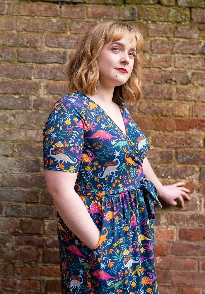 Stegosaurus Dinosaur Garden Print Midi Dress