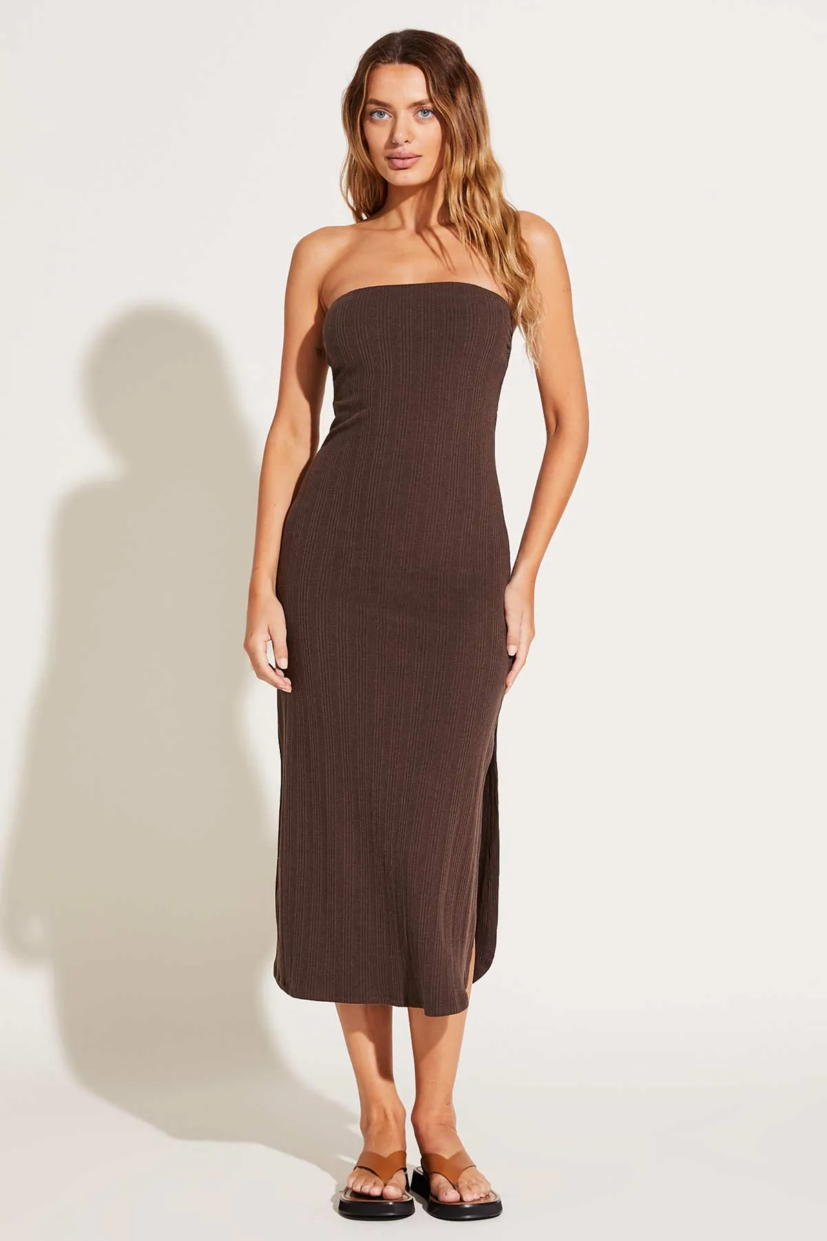 Strapless West Dress - Chocolate Brown Organic Rib