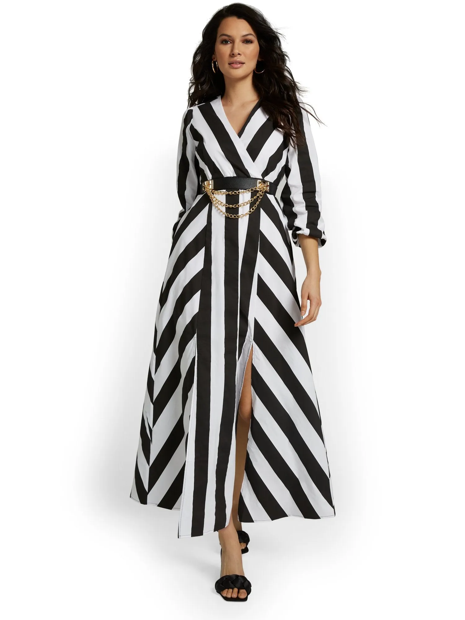 Striped V-Neck Maxi Dress