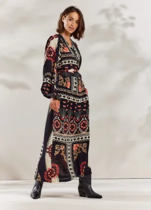 Summum Woman Wrap Printed Maxi Dress - Black