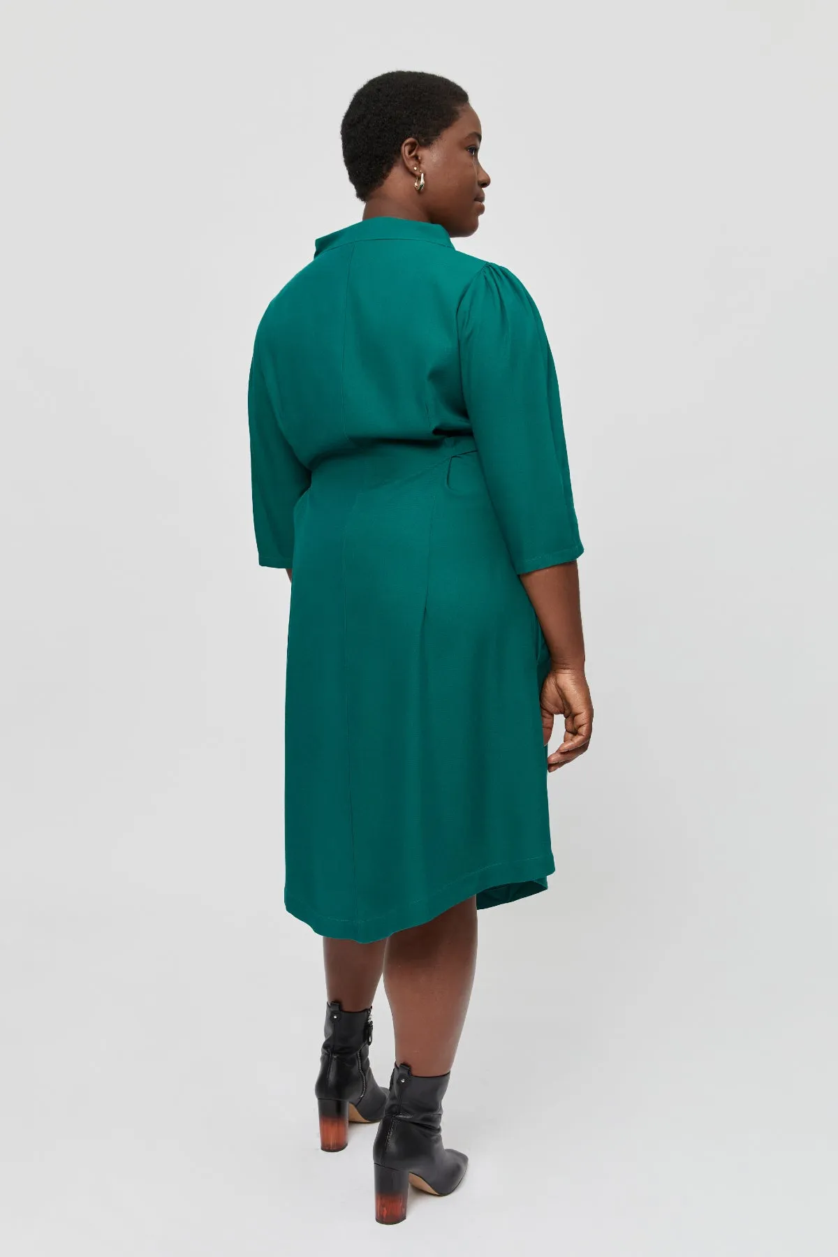 Suzi | Belted Angle Dress with Boat Neckline in Emerald Green