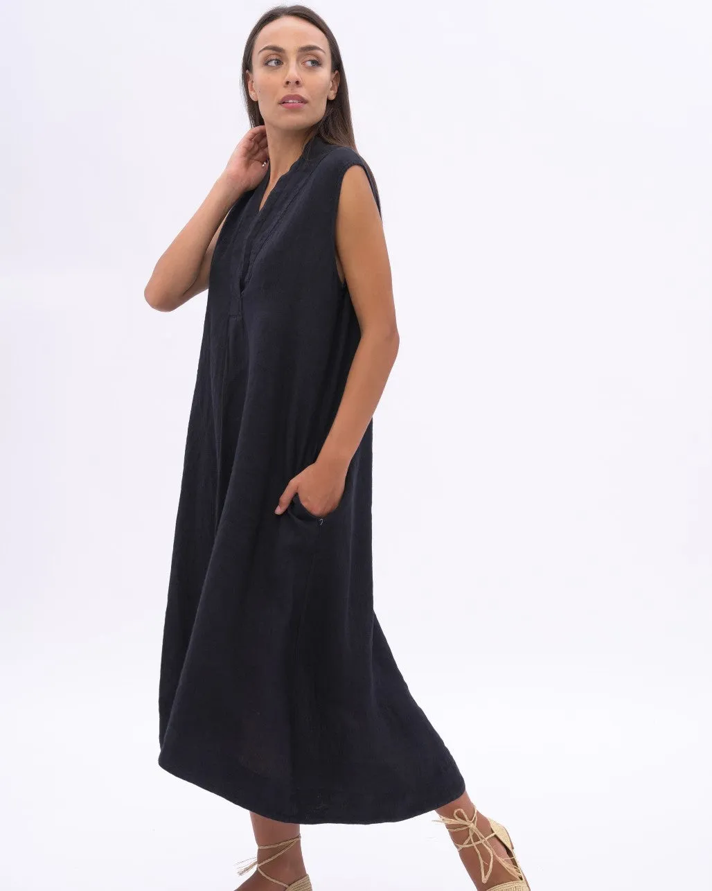 Swan Neck Linen Dress