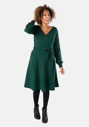 Sydney Bottle Green Wrap Neck Dress