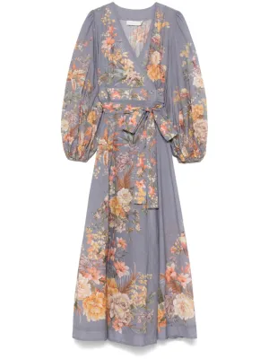 Tallow Wrap Midi Dress in Teal Multi Floral