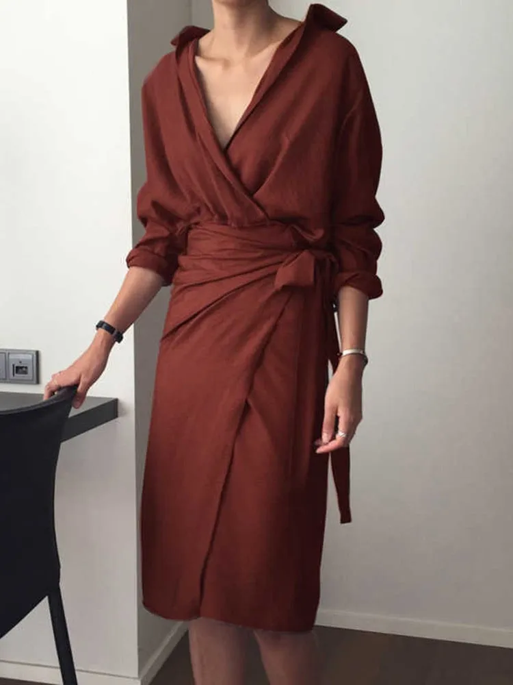 Tanja - Long Sleeve Midi Wrap Dress