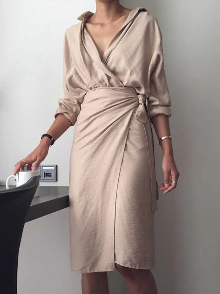 Tanja - Long Sleeve Midi Wrap Dress