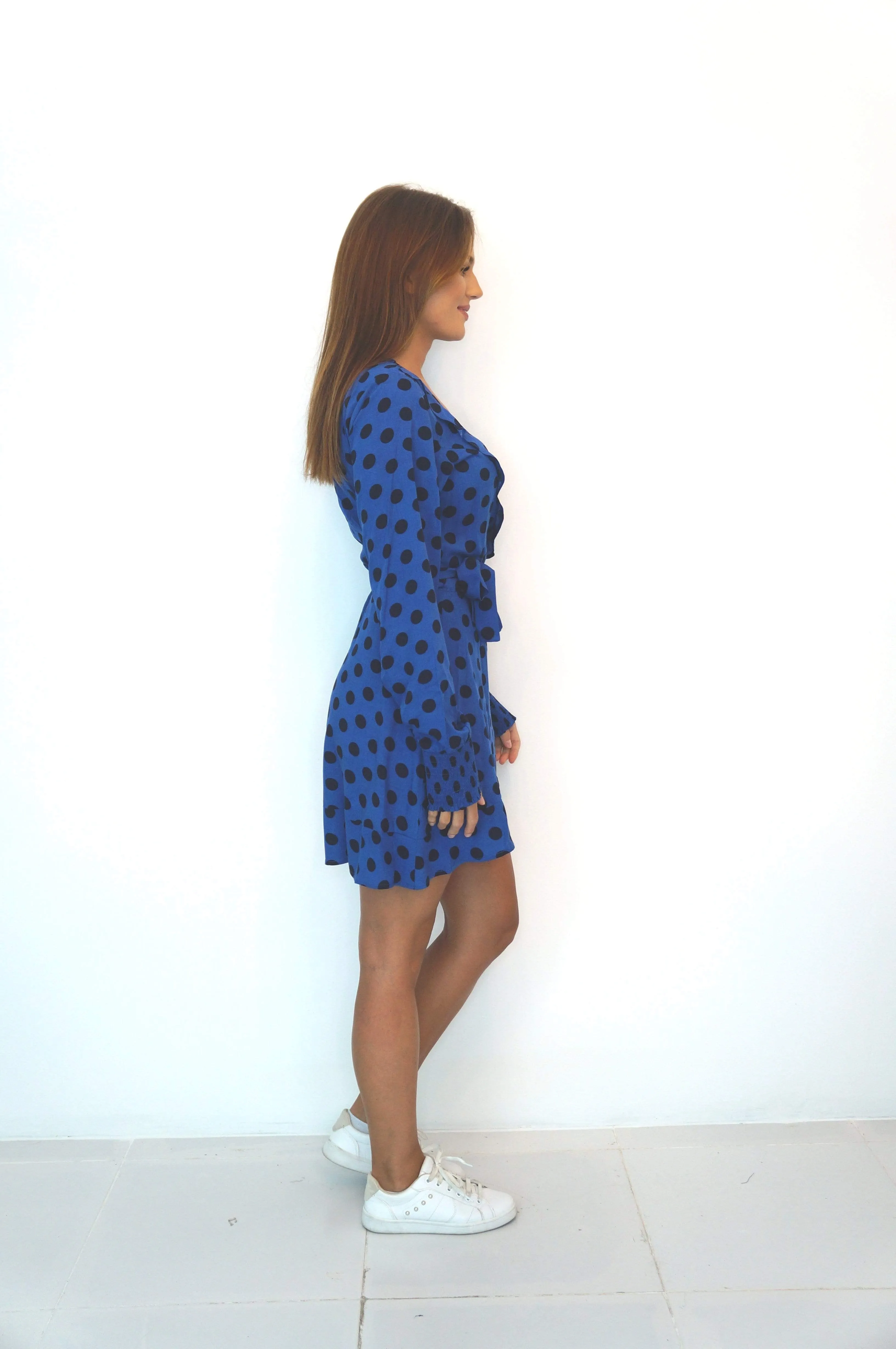 The Flirty Wrap Dress - Dark Blue Domino