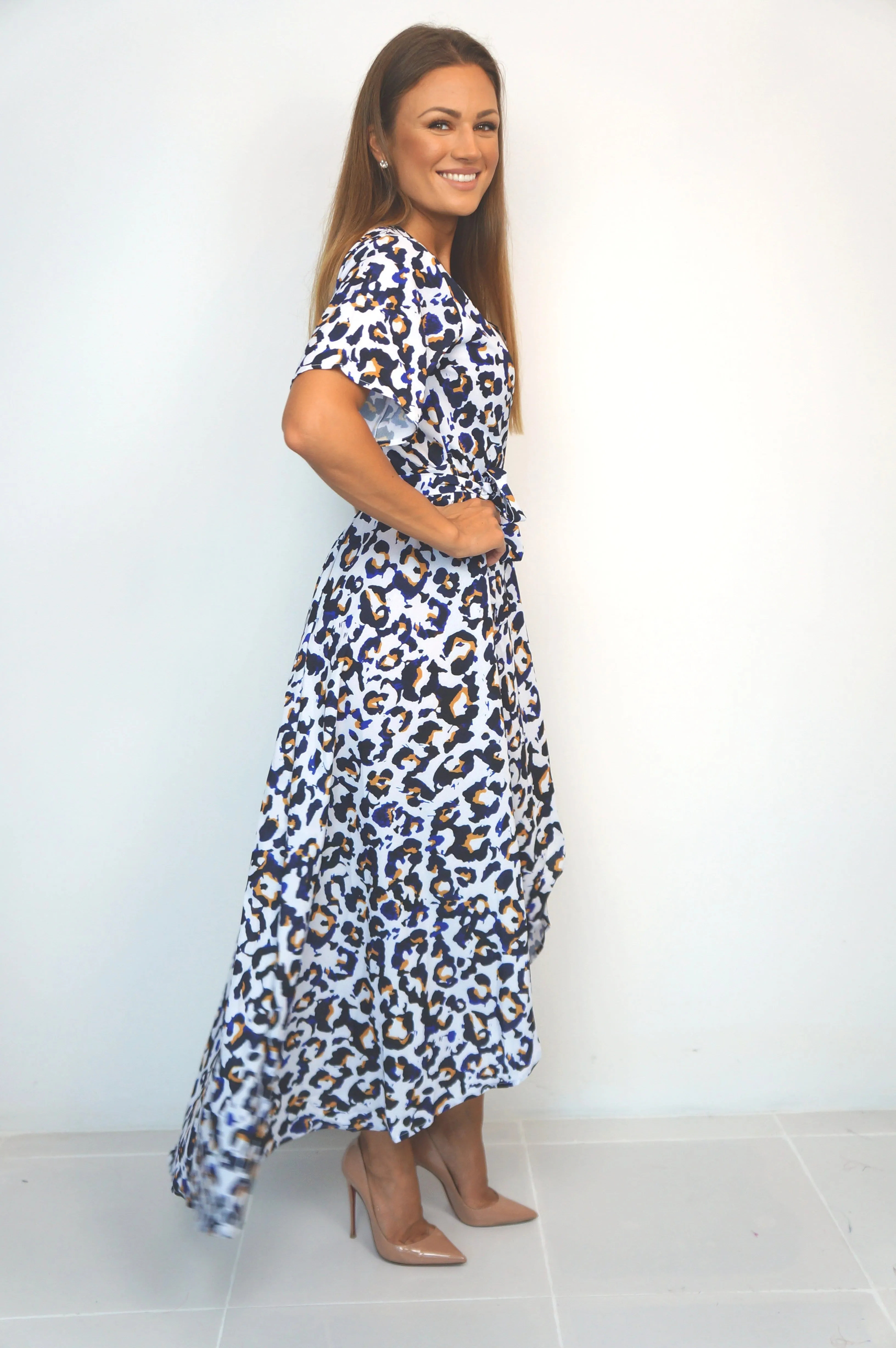 The Maxi Wrap Dress - Cobalt Gold Leopard