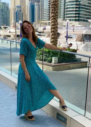 The Maxi Wrap Dress - Emerald Leopard