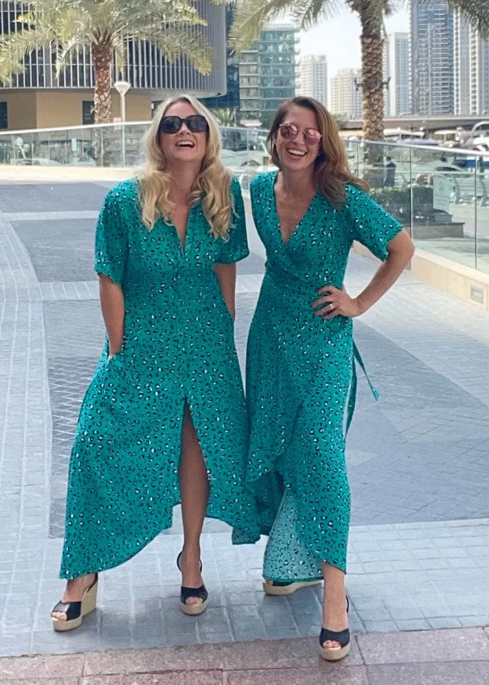 The Maxi Wrap Dress - Emerald Leopard