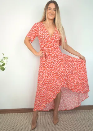 The Maxi Wrap Dress - Lipstick Flowers