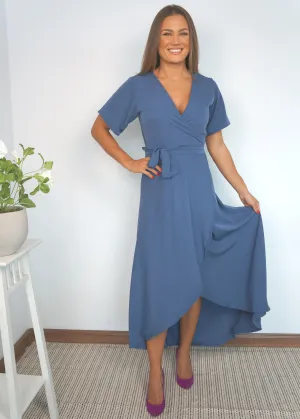 The Maxi Wrap Dress - Slate Blue