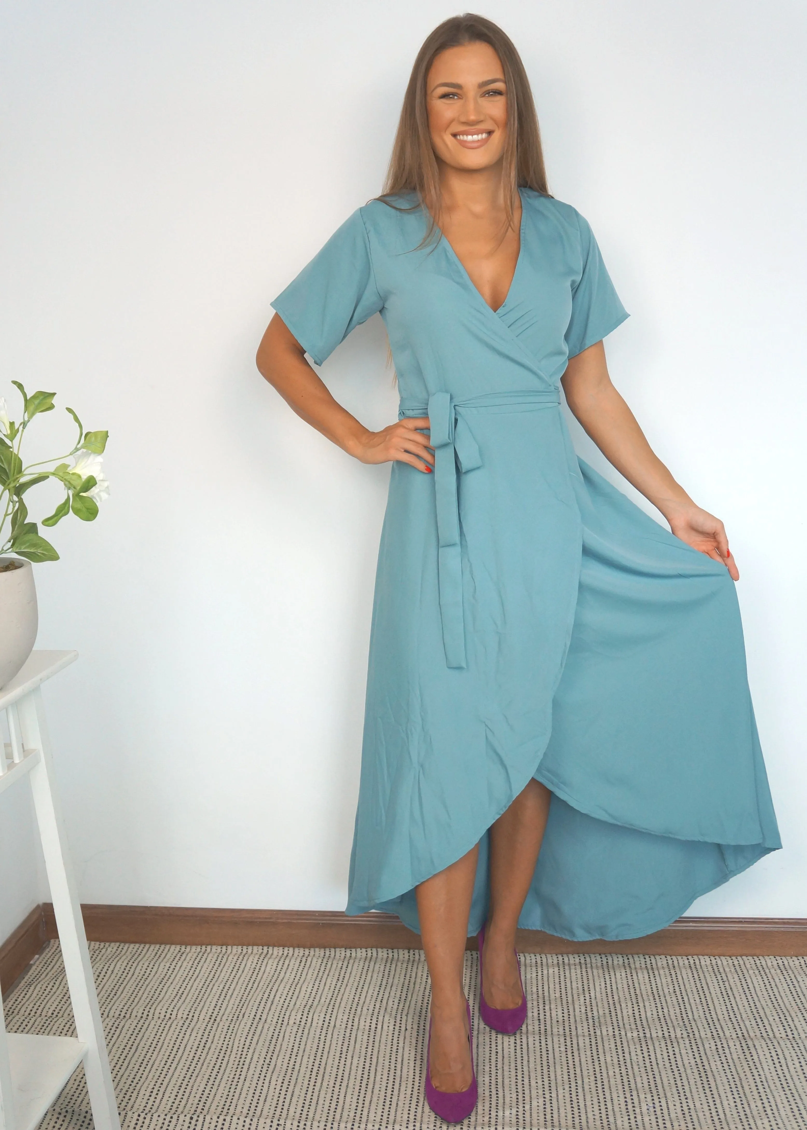 The Maxi Wrap Dress - Slate Khaki