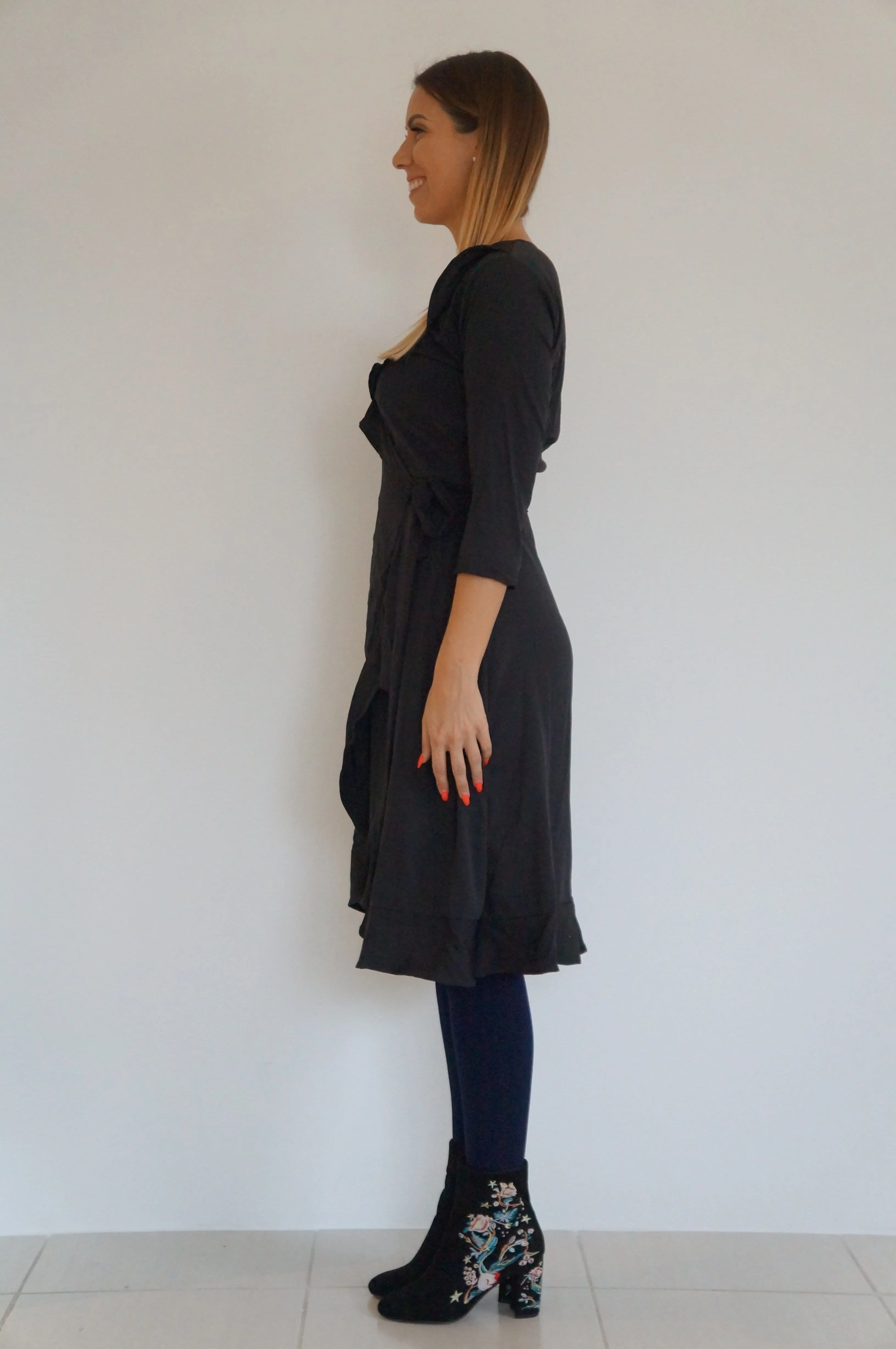 The Midi Flirty Wrap Dress - Midnight Black