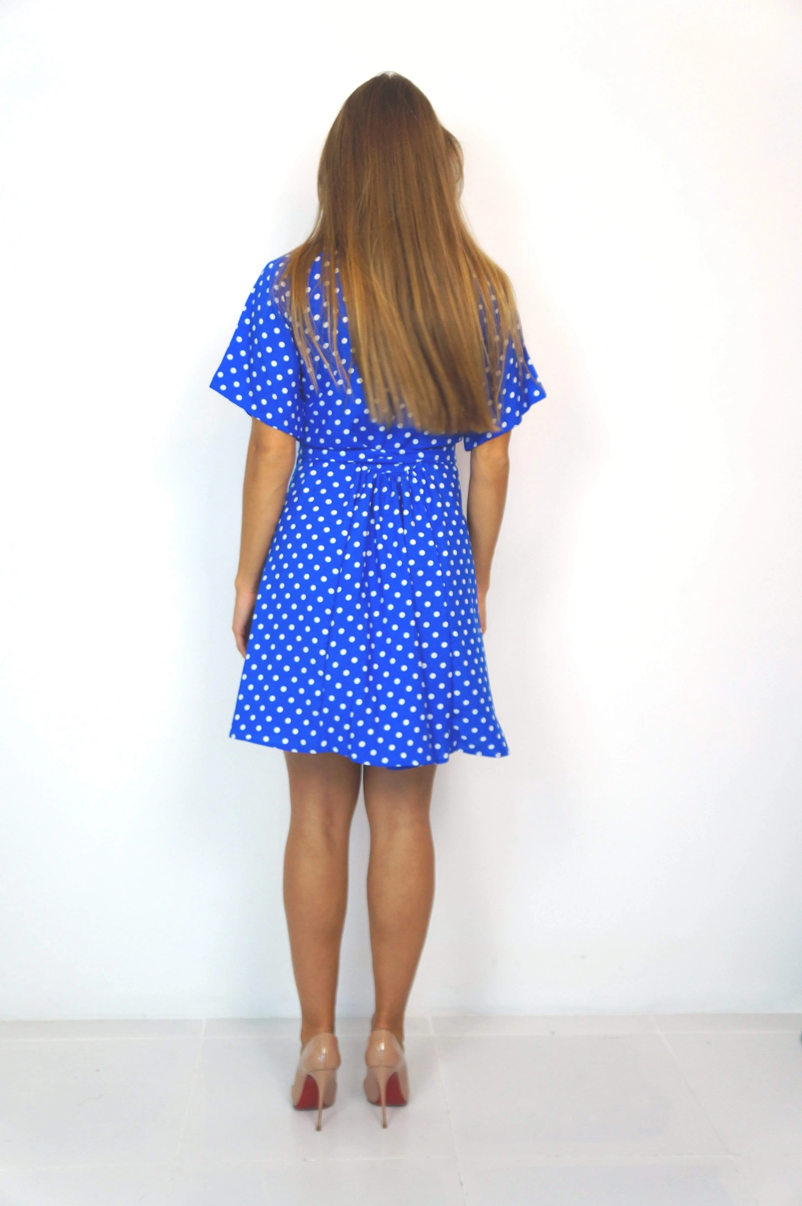 The Mini Wrap Dress - Royal Blue Polka Dot