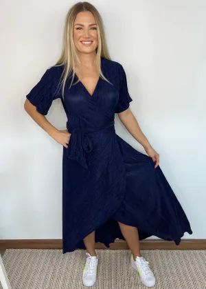 The Pleated Wrap Dress - Deep Navy Pleats