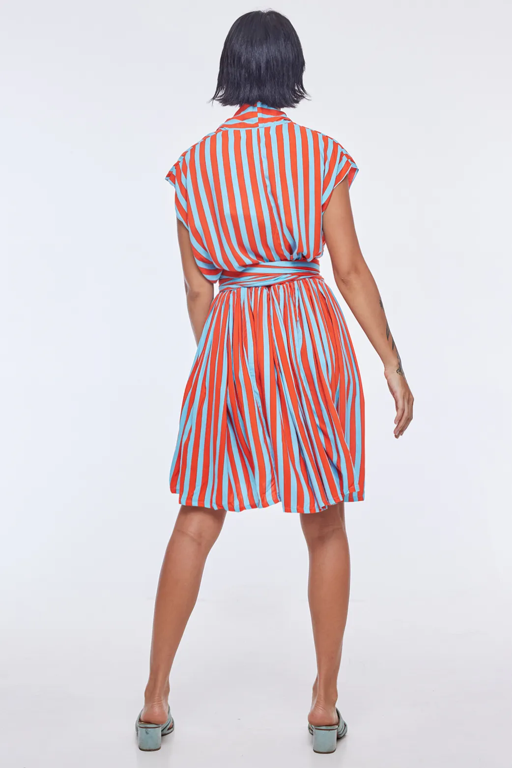 THE POINT DRESS SHORT - WHIPPY STRIPE AQUA & RED