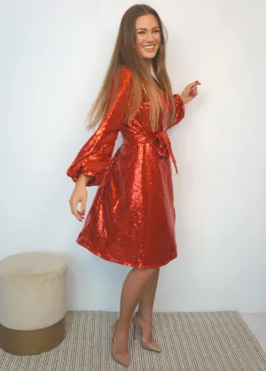 The Sparkle Wrap Dress - Perfect Red Sparkle