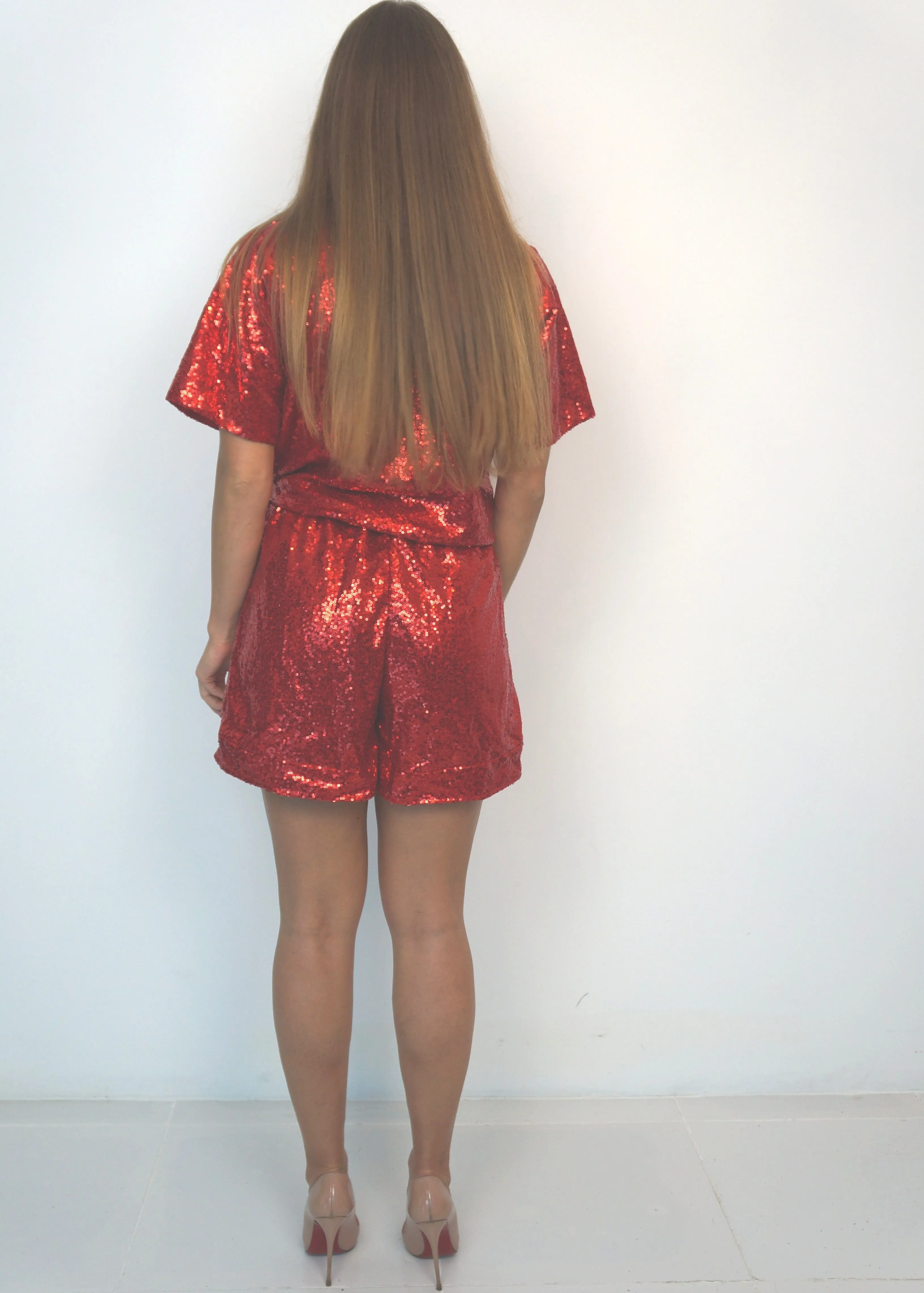 The Sparkle Wrap Playsuit - Perfect Red Sparkle