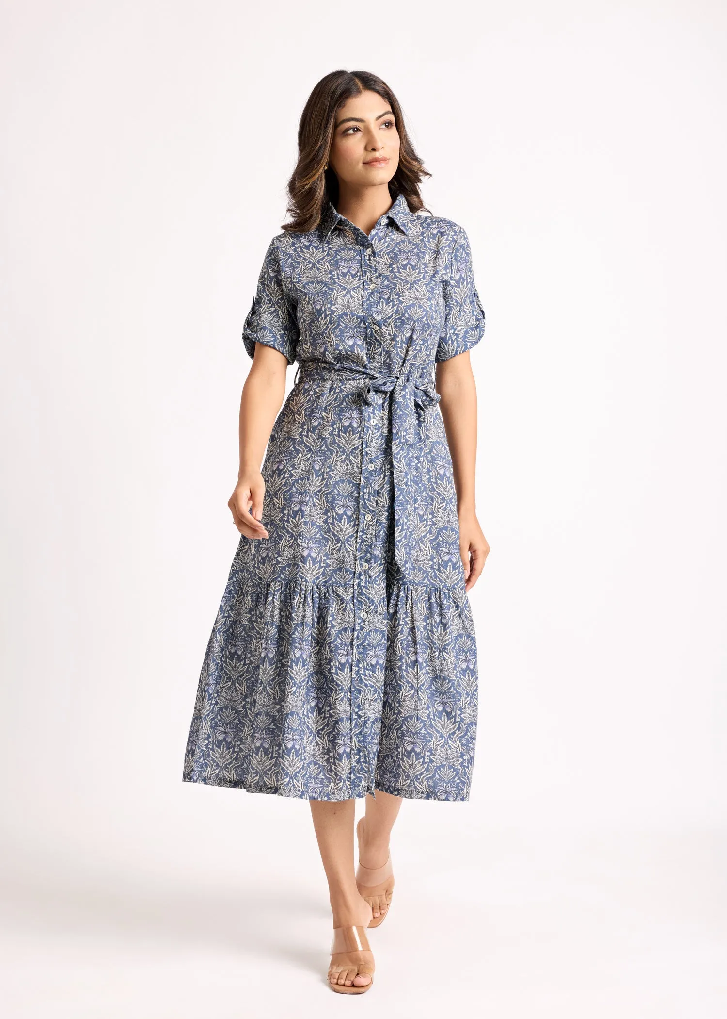 Tiered Shirt Blue Dress