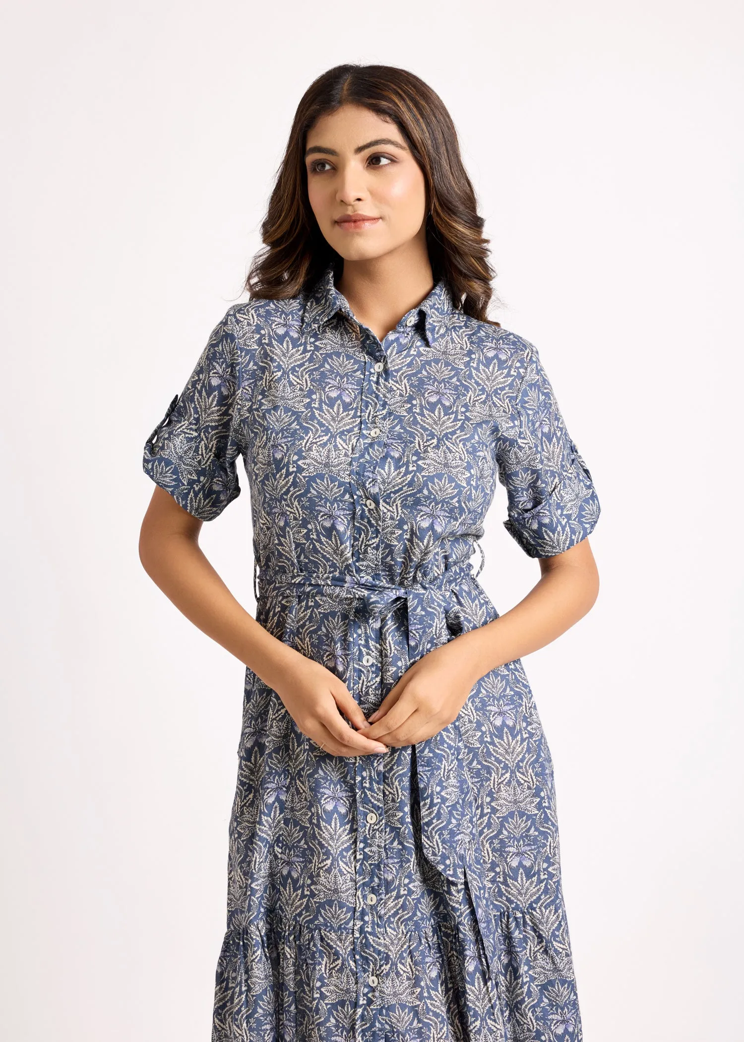 Tiered Shirt Blue Dress