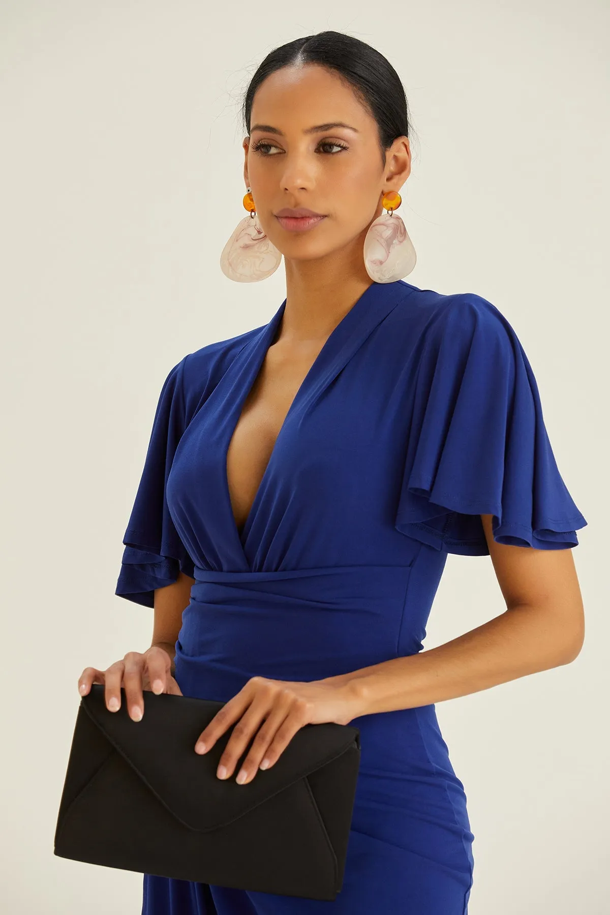 Timeless Angel Sleeve Wrap Dress in Sax Blue