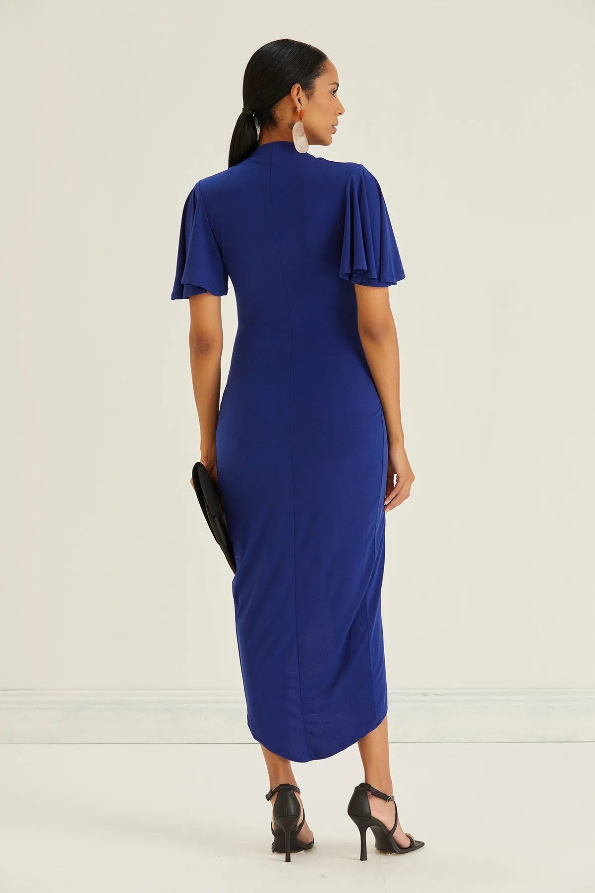 Timeless Angel Sleeve Wrap Dress in Sax Blue