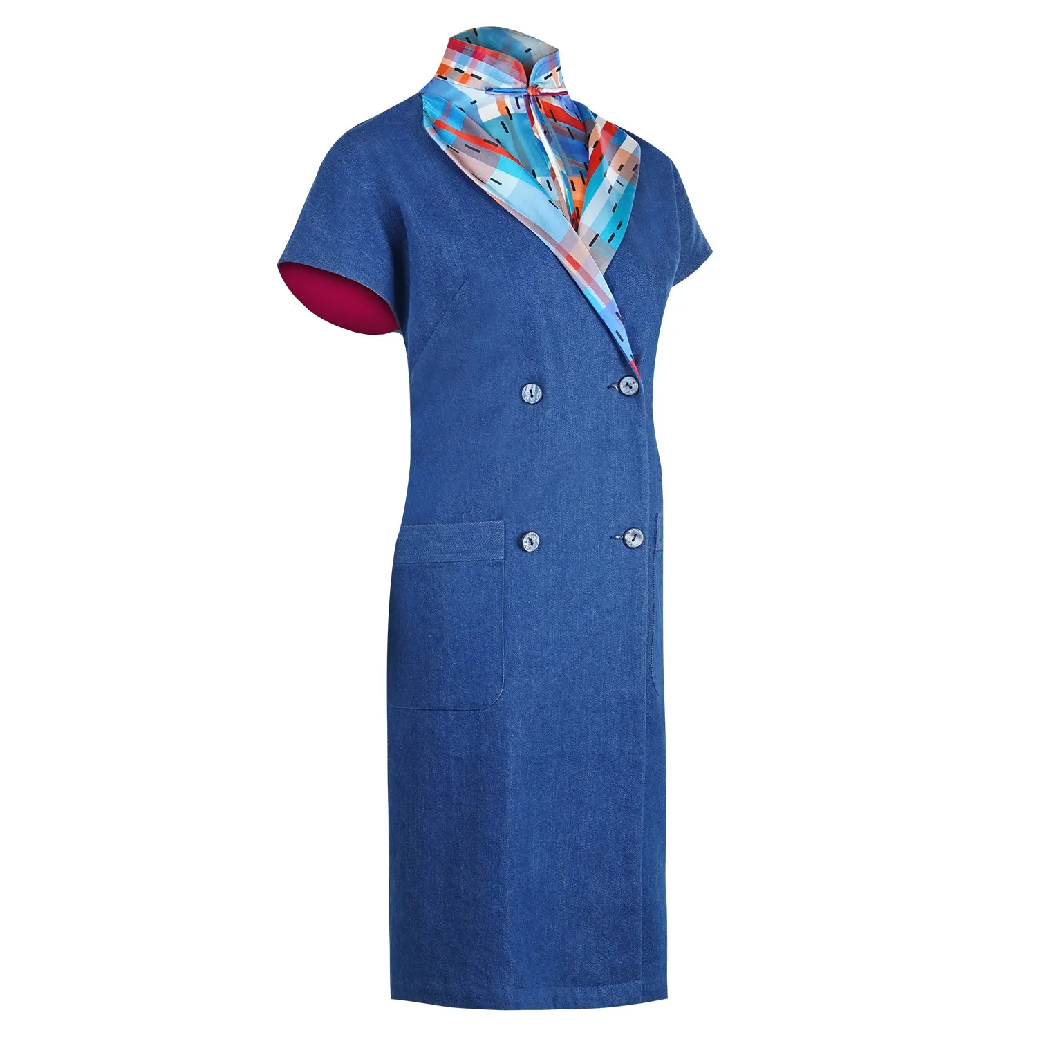 【TWOWAY】Red-White-Blue Satin Eco-Denim Wrap Dress (紅白藍)