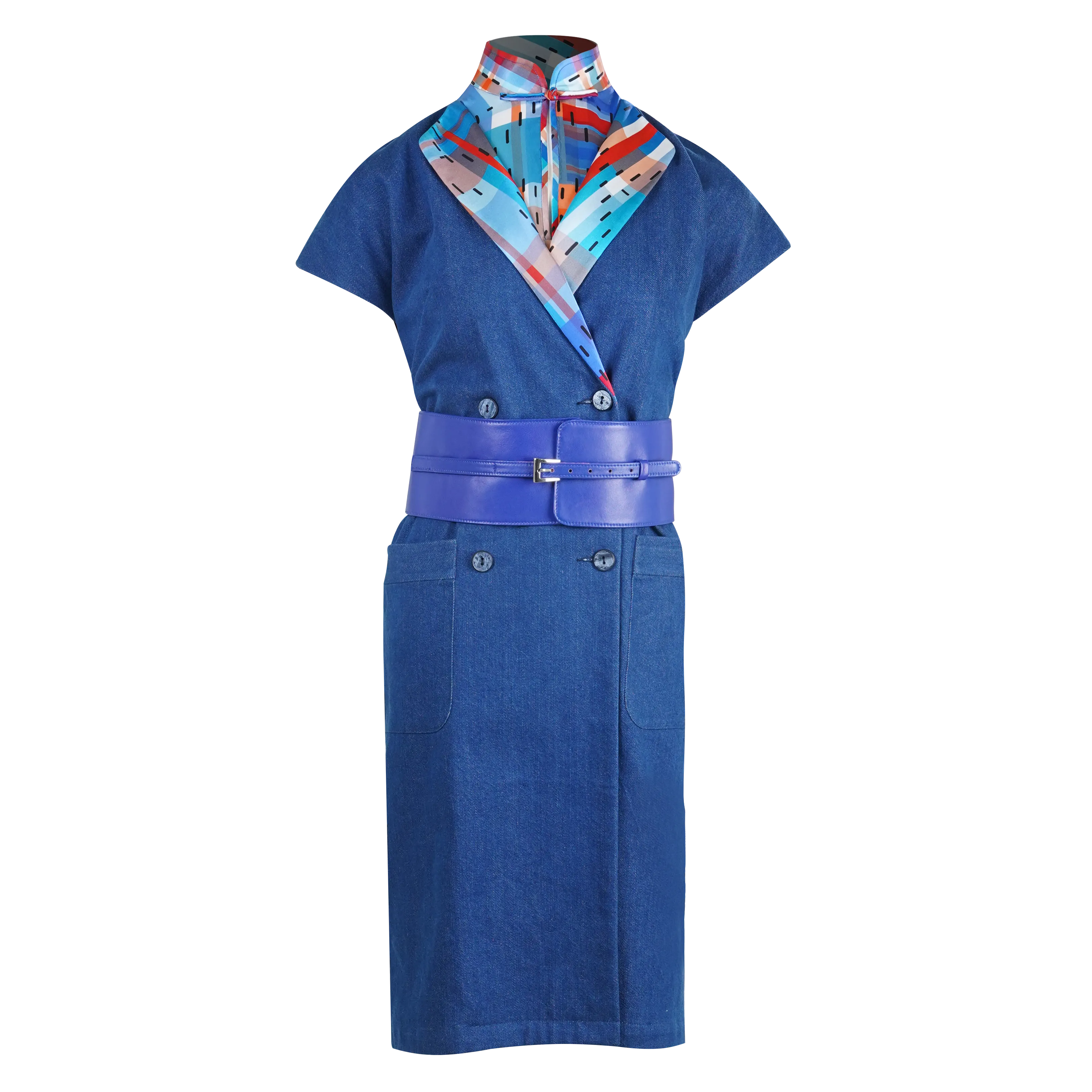 【TWOWAY】Red-White-Blue Satin Eco-Denim Wrap Dress (紅白藍)