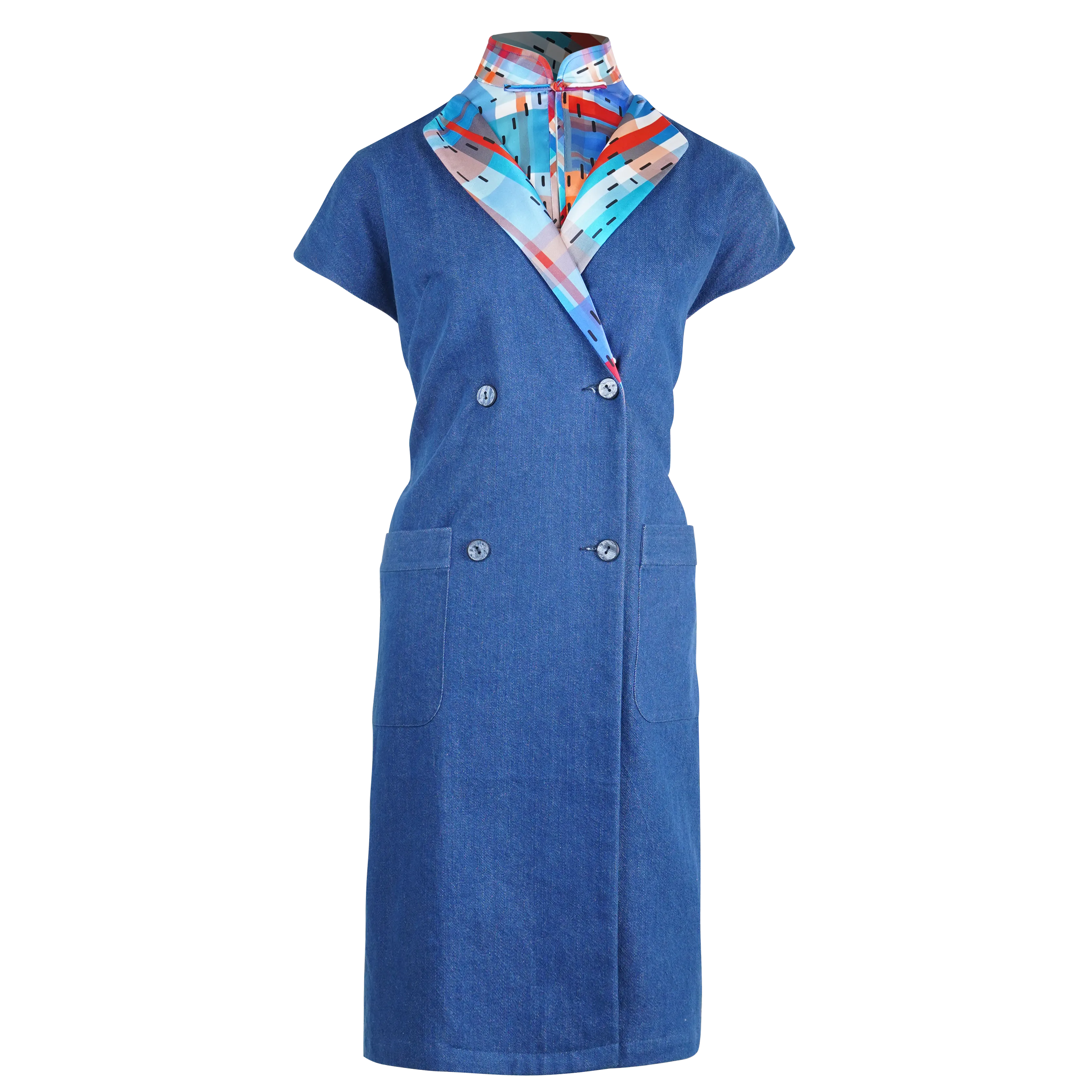 【TWOWAY】Red-White-Blue Satin Eco-Denim Wrap Dress (紅白藍)