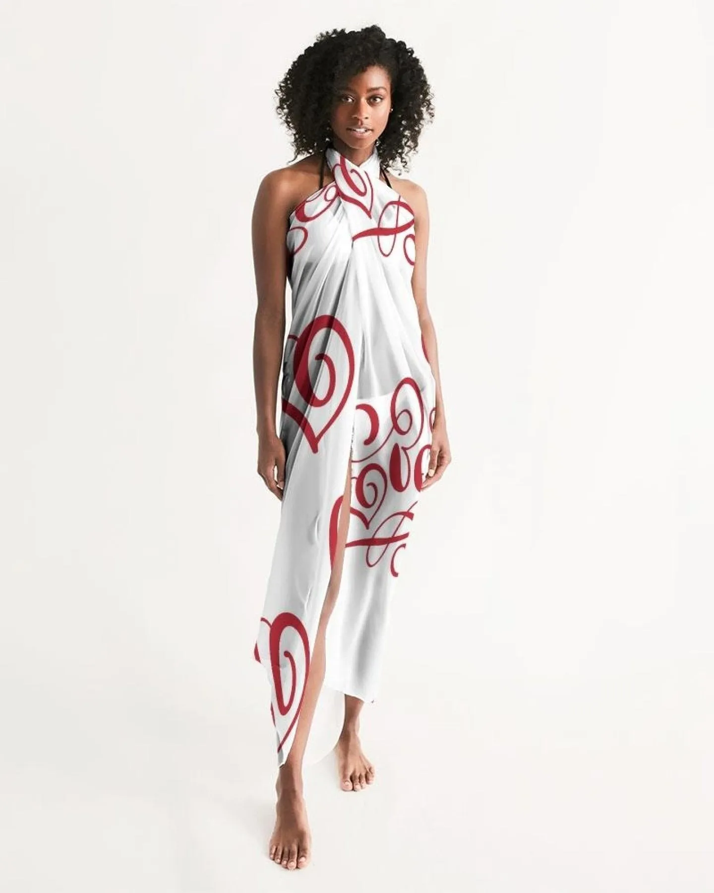 Uniquely You Sheer Sarong Swimsuit Cover Up Wrap / White And Red Abstract