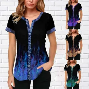 V-neck button ladies shirt