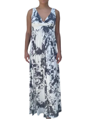 V neck maxi dress  in our grey marble rayon Jersey