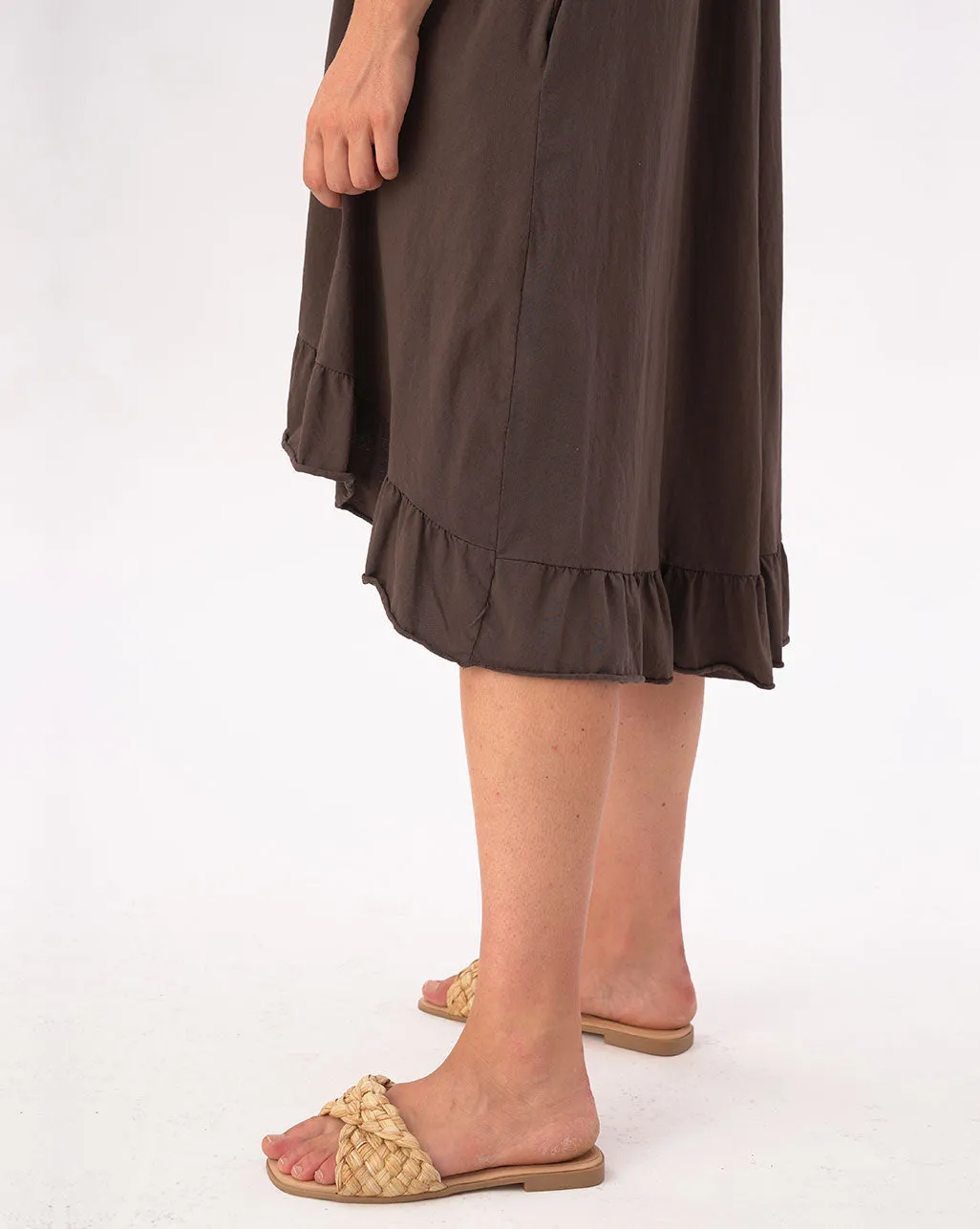 V-neck Ruffled Hem Organic Cotton Dress