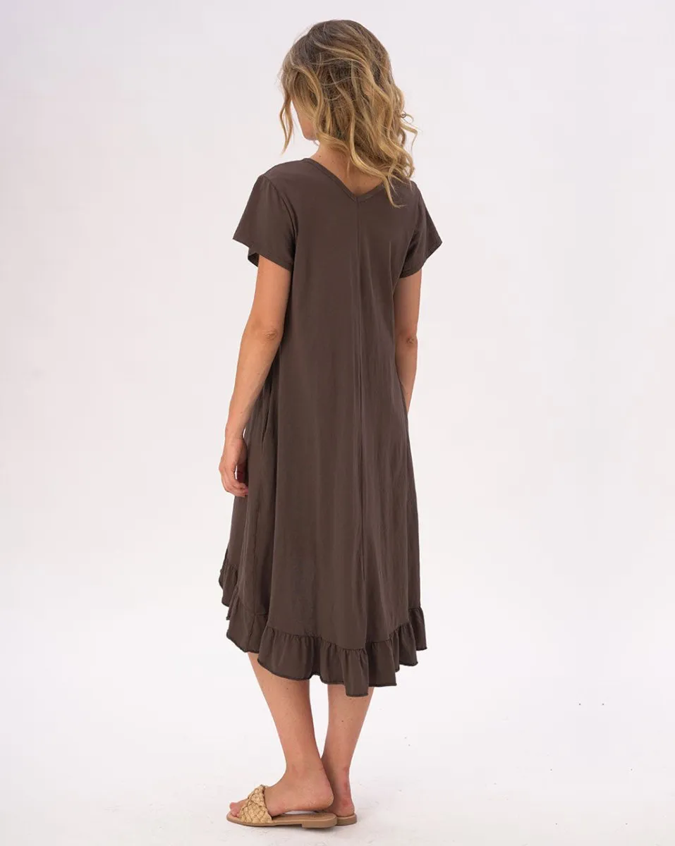 V-neck Ruffled Hem Organic Cotton Dress