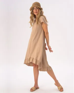 V-neck Ruffled Hem Organic Cotton Dress