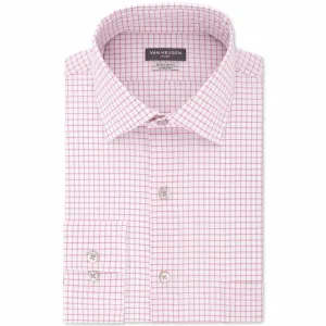 Van Heusen Men's Flex Classic/Regular-Fit Stretch Wrinkle-Free Check Dress Shirt Pink Multi