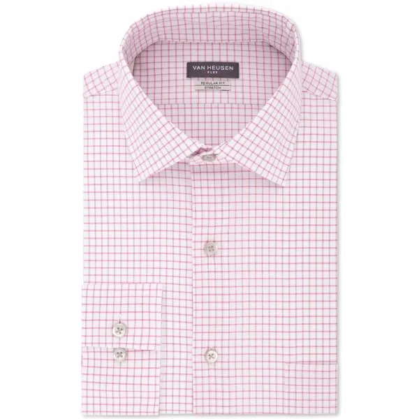 Van Heusen Men's Flex Classic/Regular-Fit Stretch Wrinkle-Free Check Dress Shirt Pink Multi