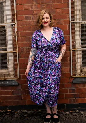 Vex Purple Floral Skull Print Midi Dress