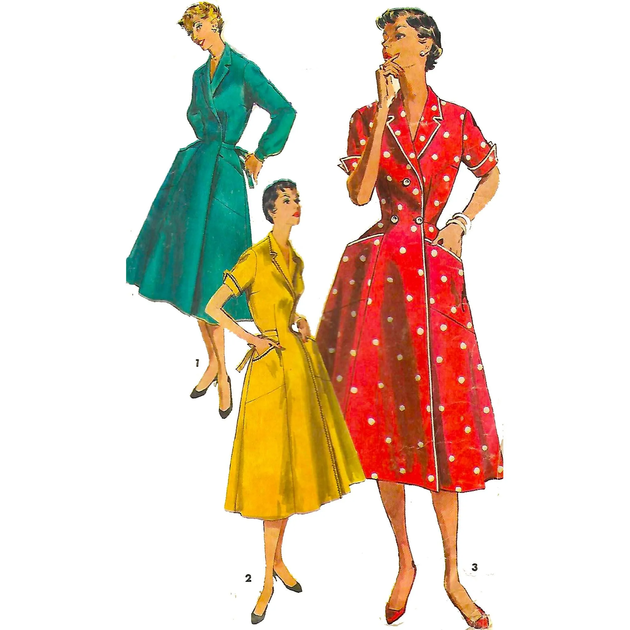 Vintage 1950s Pattern – Wrap-Around Tie Dress, Handy Pockets - Bust 36" (91.4cm)