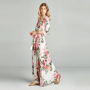 White Rosy Garden Venechia Maxi Wrap Dress