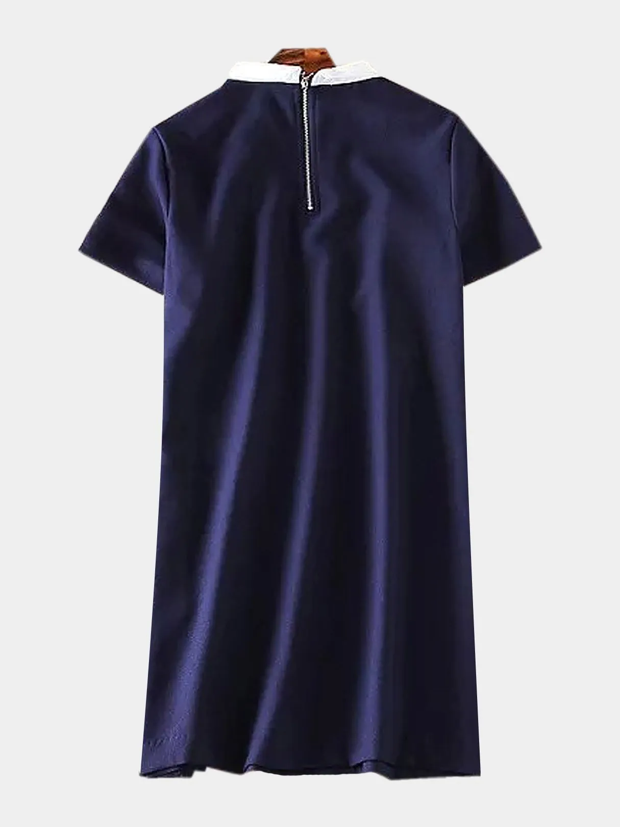 Wholesale Navy Blue Classic Collar Short Sleeve Zip Back Shirt Dress