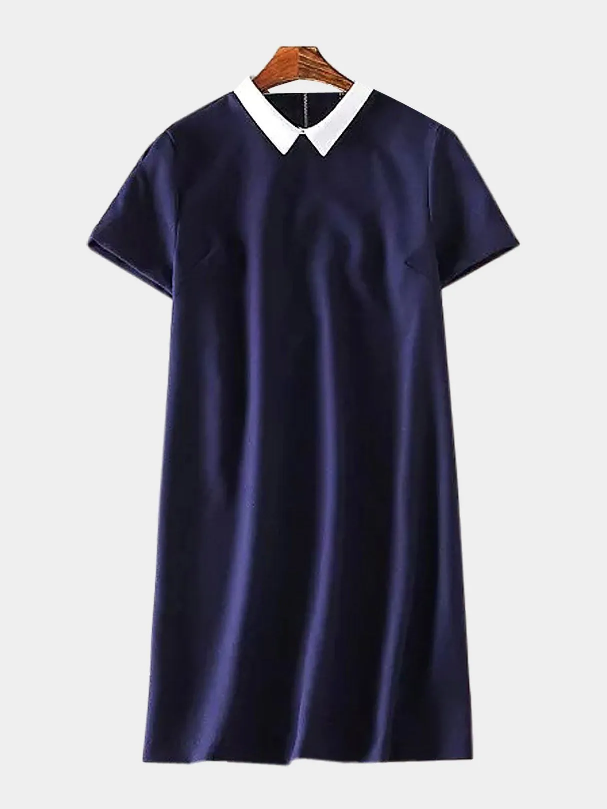 Wholesale Navy Blue Classic Collar Short Sleeve Zip Back Shirt Dress