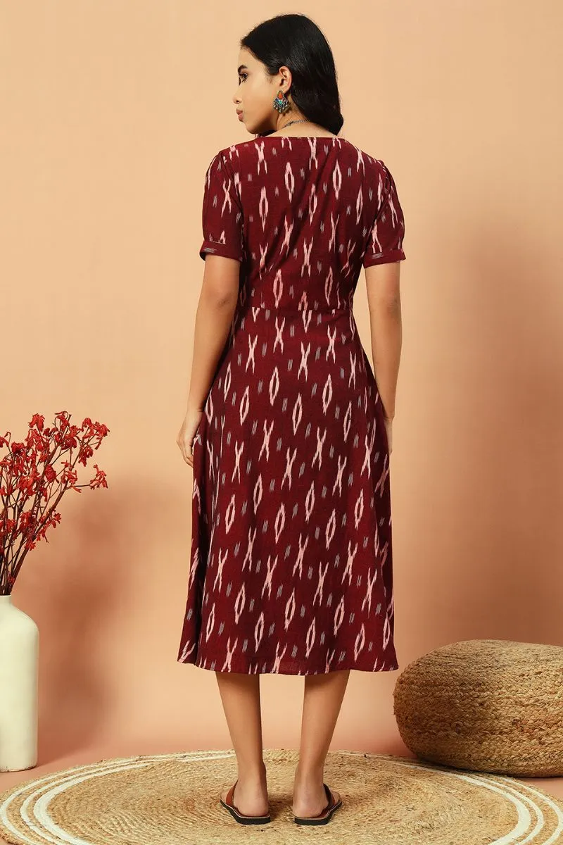 Wine Ikat Wrap Dress