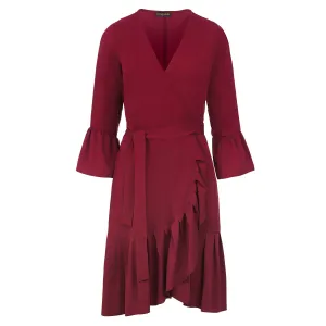 Wine Wrap Dress Viscose with bell sleeves