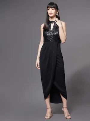 Women Black Keyhole Neck Maxi Dress