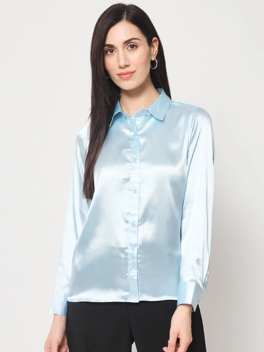 Women Blue Classic Slim Fit Casual Shirt