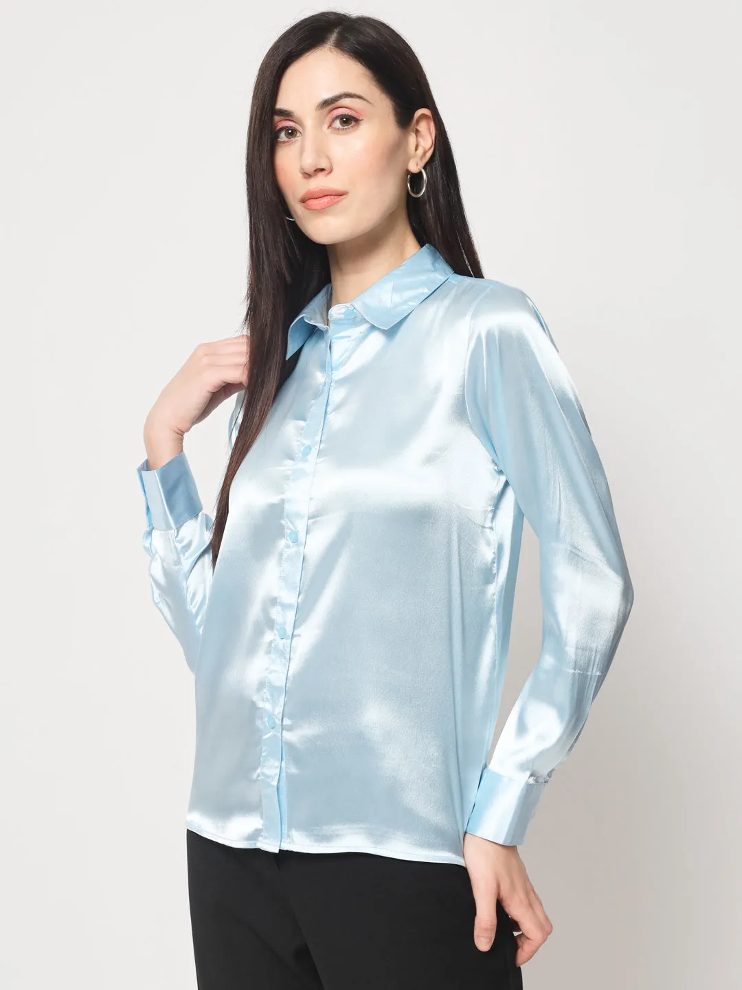 Women Blue Classic Slim Fit Casual Shirt