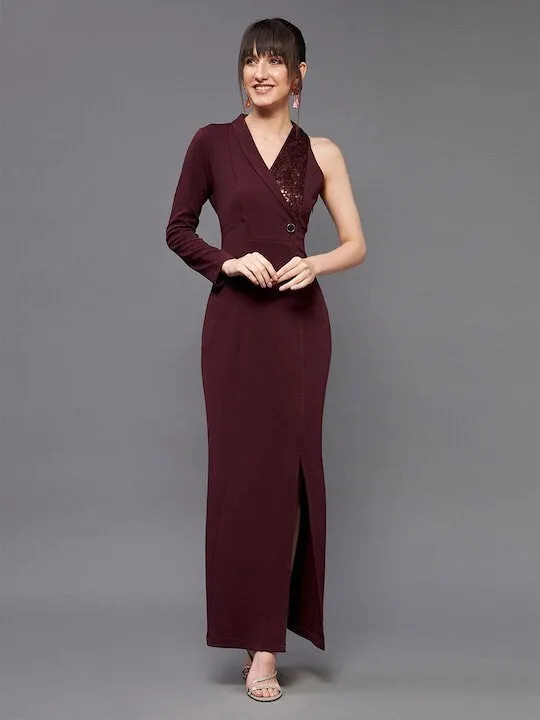 Women Embellished One Sleeve Maxi Dress